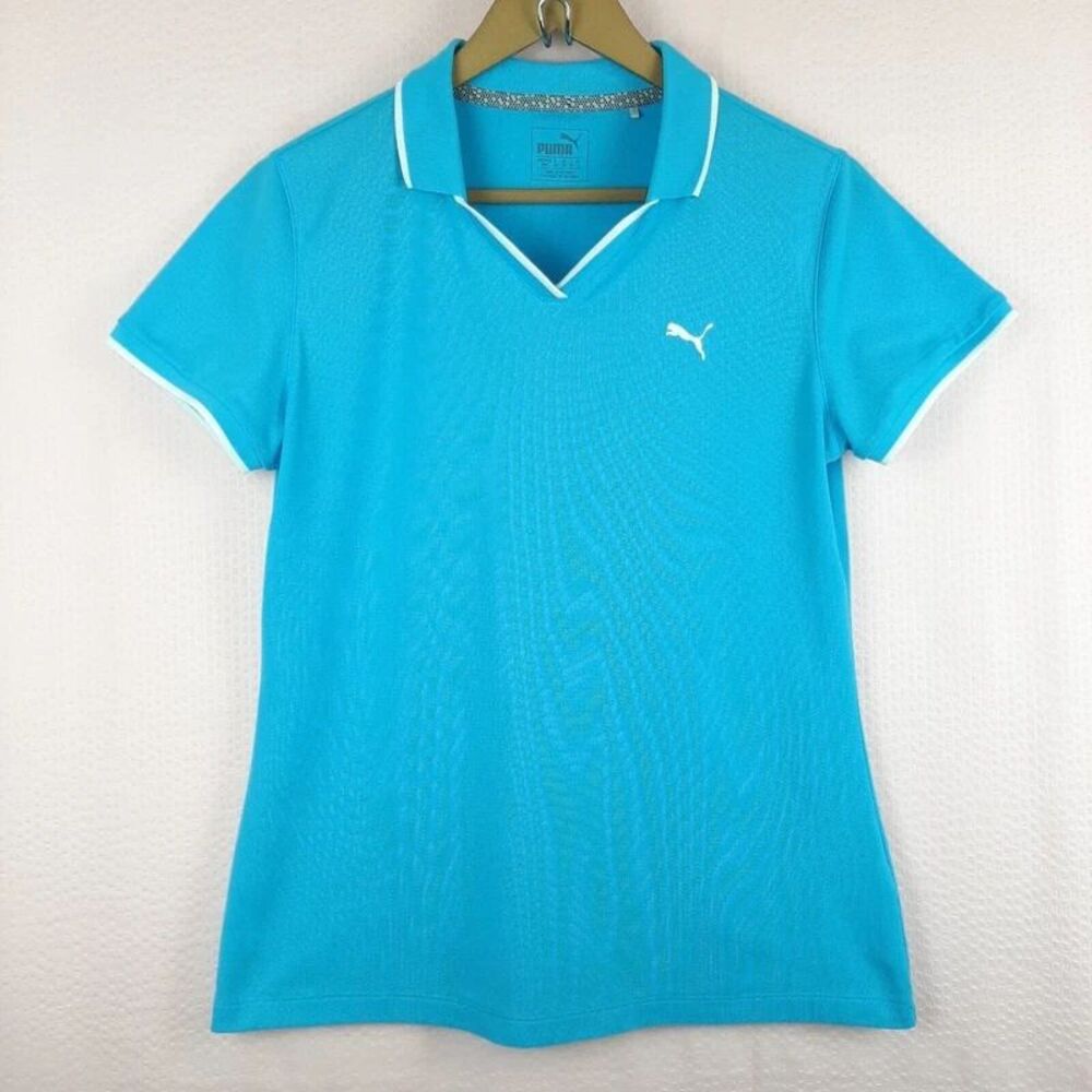 Puma Women Cell Dry T Shirt with Logo Blue Collared Activewear Size M